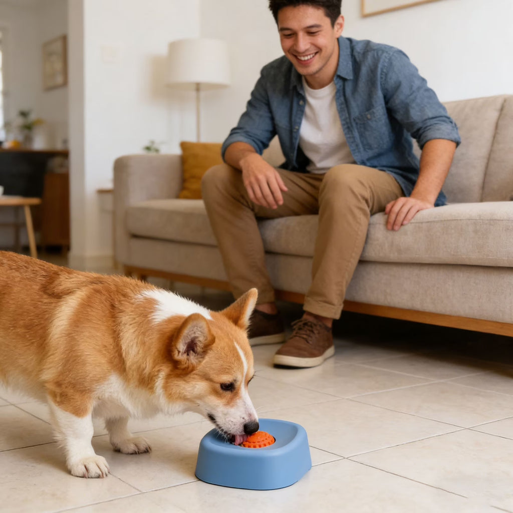 Dog Lick Bowl with Rolling Ball Slow Feeder Liquid Dog Bowl Anti-Slip Dog Licking Bowl with Ball for Bone Broth Yogurt Anxiety Relief Enrichment Feeding Lick Bowl for Small Medium Large Dogs